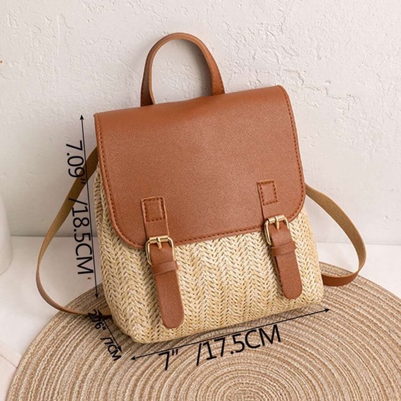 Boho Vegan Leather Straw Mini Backpack - Picture 9 of 9